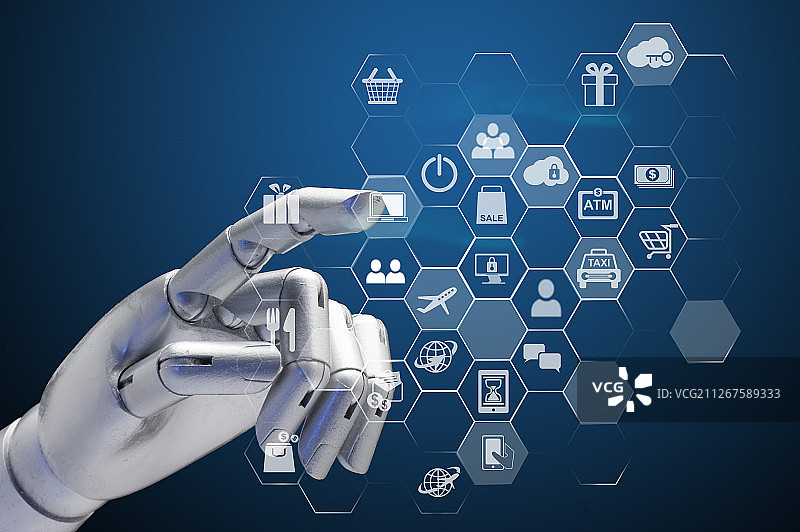 高科技的機器人掌握著通訊大數據图片素材