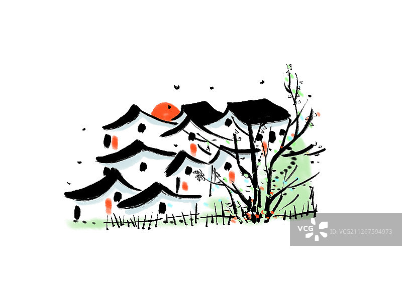彩色江南日出印象图片素材