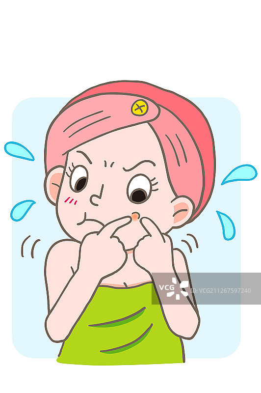 东方美女在脸上挤压青春痘图片素材