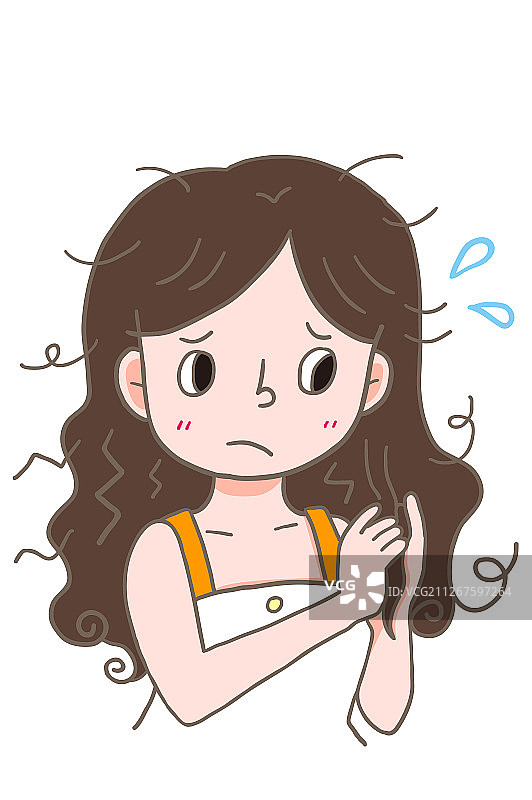 头发毛躁脸上没有笑容的女孩图片素材