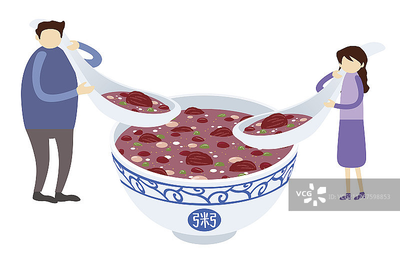 丈夫与妻子一起制作腊八粥图片素材