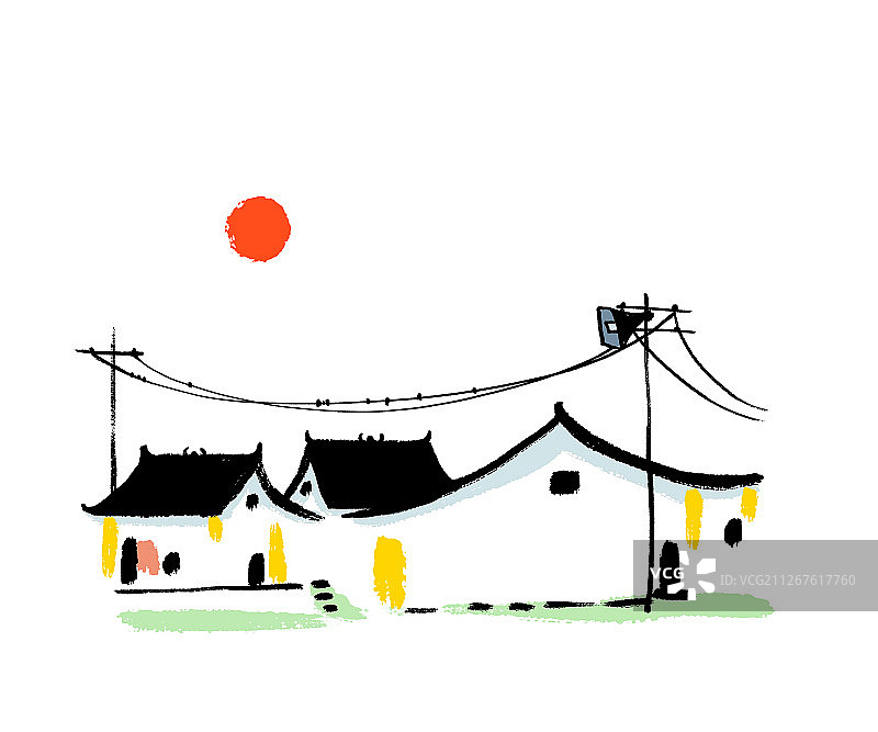 江南乡村日出日落景观图片素材