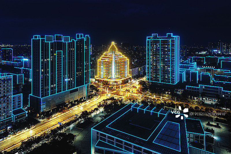 茂名夜晚城市风光图片素材