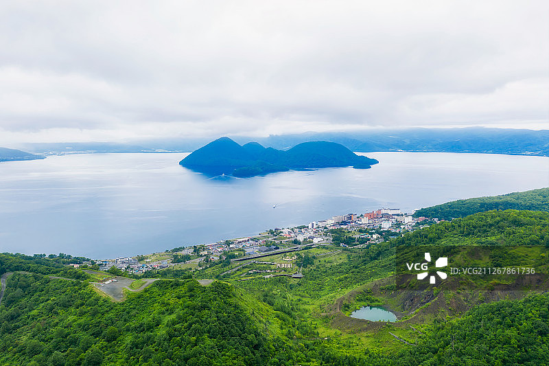 日本北海道洞爷湖航拍户外风光图片素材
