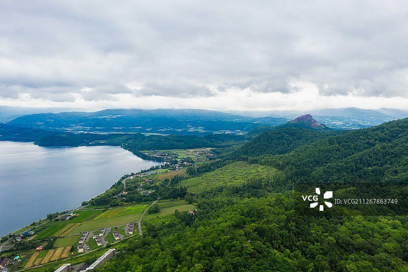 日本北海道洞爷湖航拍户外风光图片素材