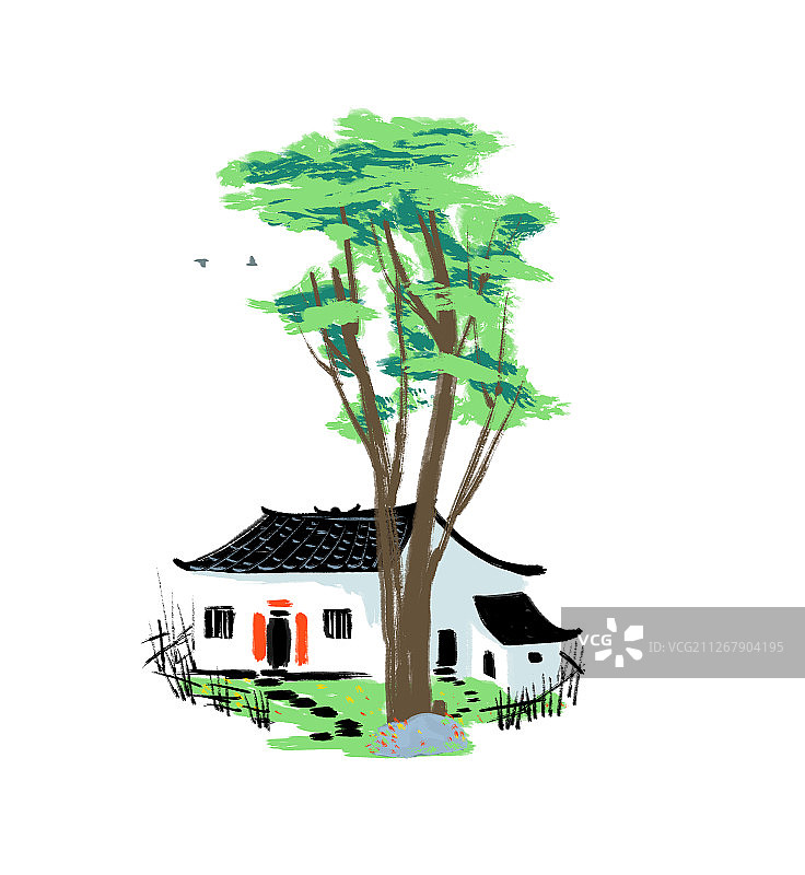 树下小院图片素材