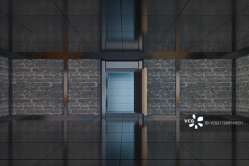 金属机械门与封闭的房间 三维渲染图片素材