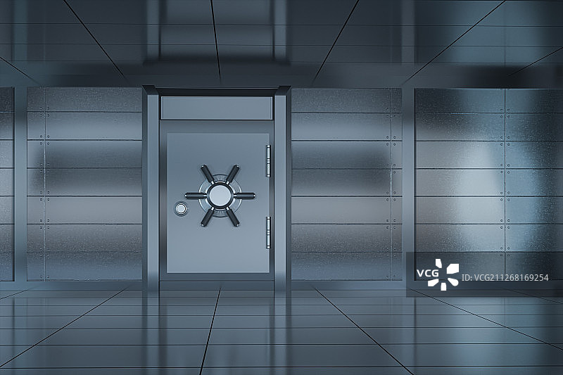 金属机械门与封闭的房间 三维渲染图片素材