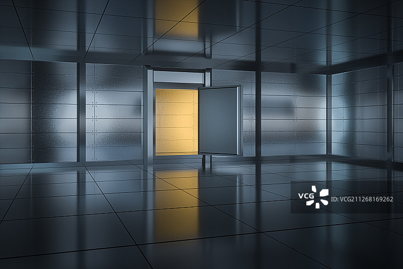 金属机械门与封闭的房间 三维渲染图片素材