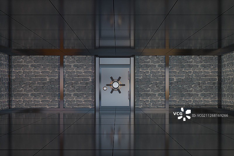 金属机械门与封闭的房间 三维渲染图片素材