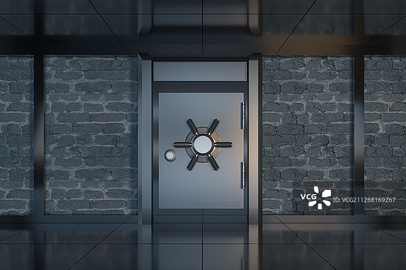 金属机械门与封闭的房间 三维渲染图片素材