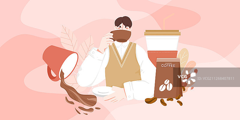 喝咖啡男生横板图片素材