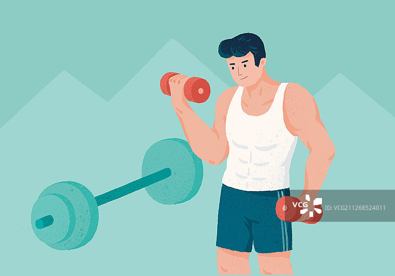 举哑铃练肌肉健身插画图片素材