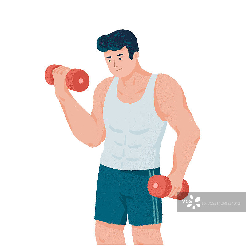 举哑铃练肌肉健身插画图片素材