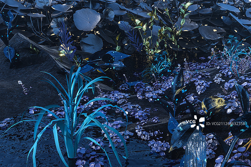 华贵鲜艳的植物花园 三维渲染图片素材