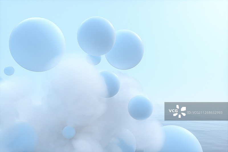 水面上漂浮的云朵与倒影 三维渲染图片素材