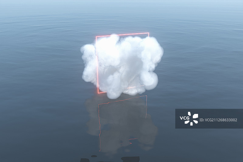 水面上漂浮的云朵与倒影 三维渲染图片素材