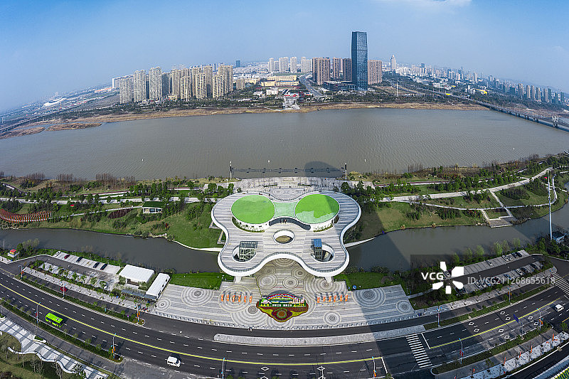 上虞城北新区，曹娥江一江两岸图片素材