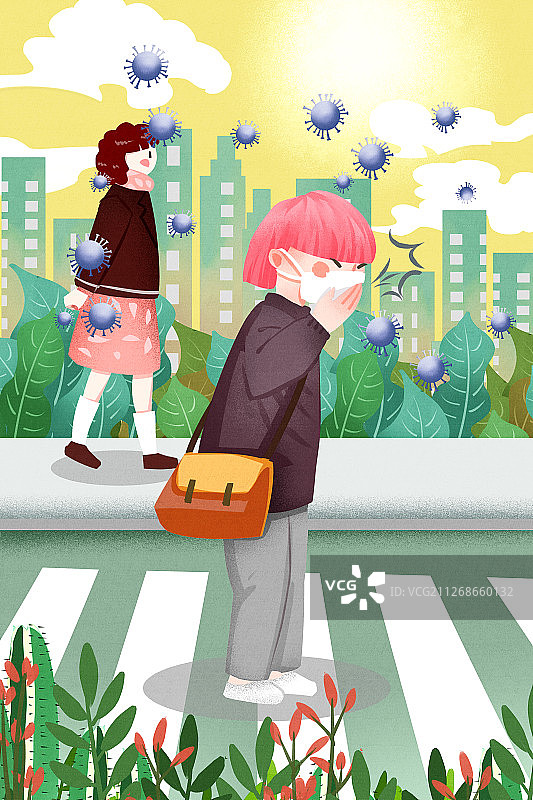 传染病流感女孩打喷嚏插画图片素材