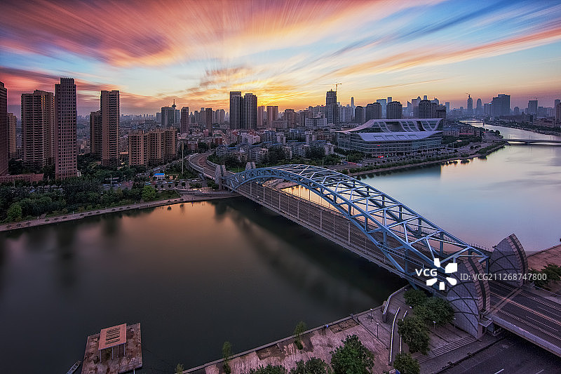 天津国泰桥日落图片素材