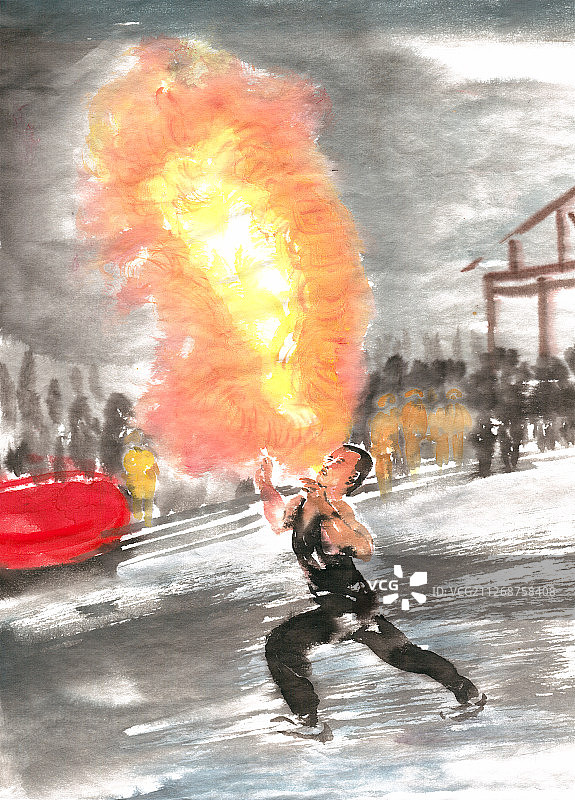 庙会喷火表演图片素材