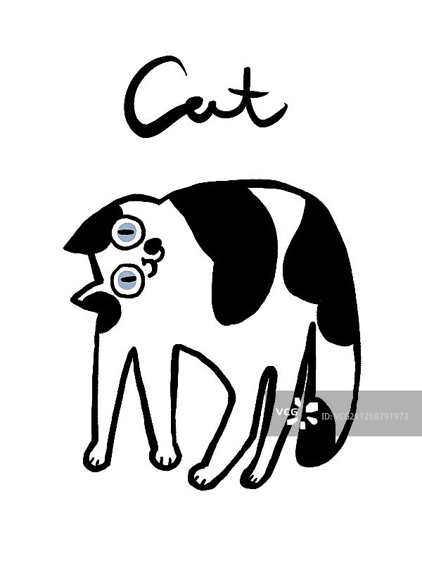 可爱线条黑白猫咪插图图片素材