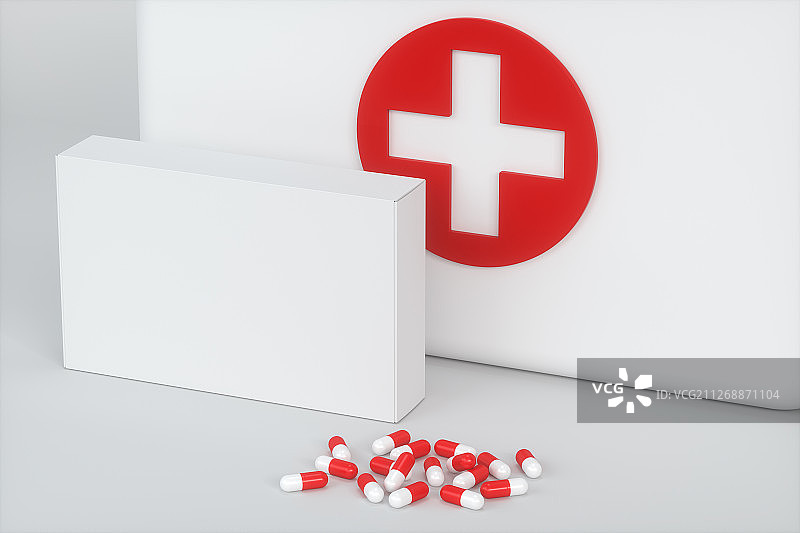 白色医药箱与空白药盒 三维渲染图片素材