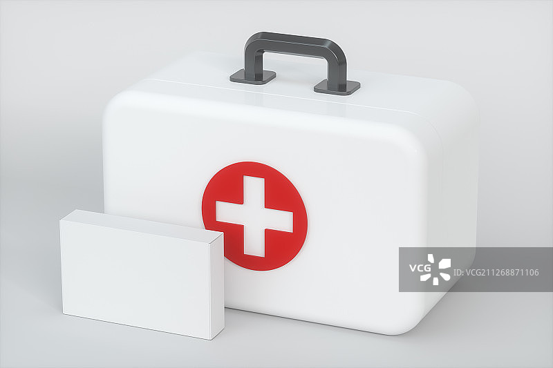 白色医药箱与空白药盒 三维渲染图片素材