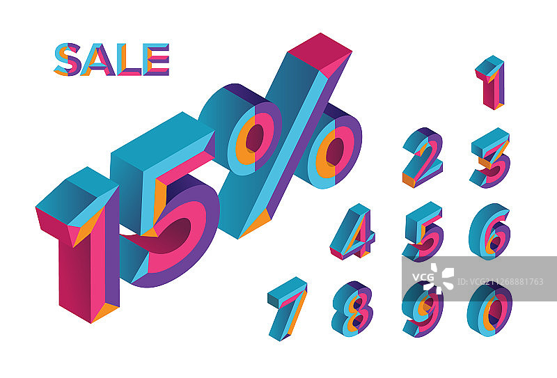 15%促销 0 1 2 3 4 5 6 7 8 9 2.5D图片素材