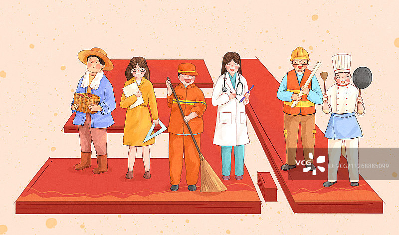 开心的劳动人民节日插画浅色底3图片素材