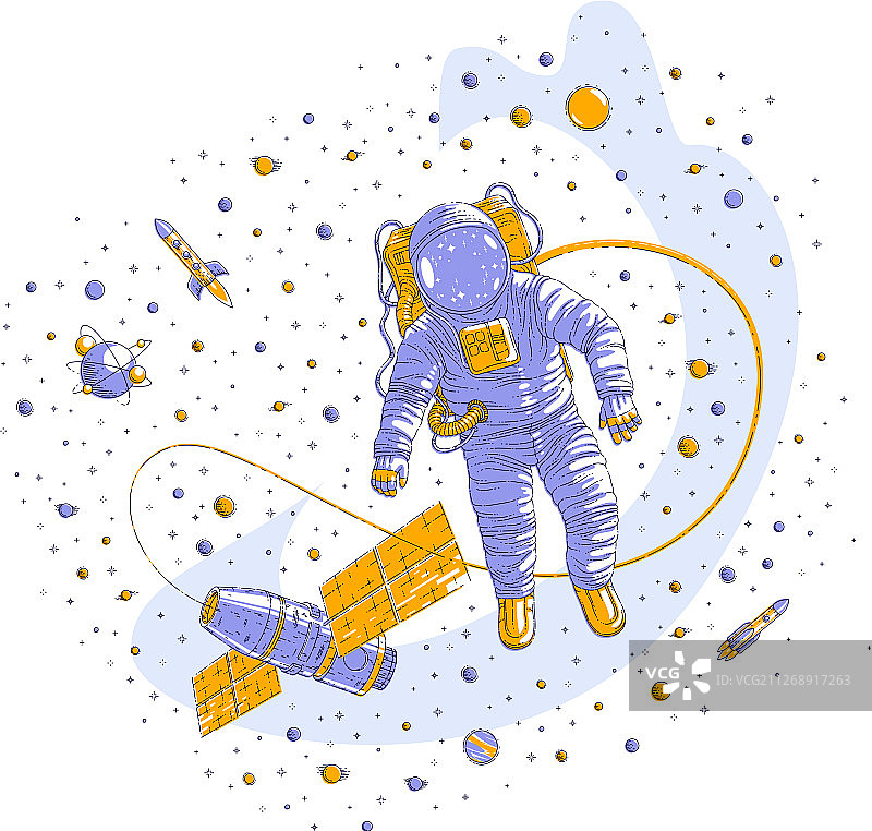 与太空相连的飞行宇航员图片素材