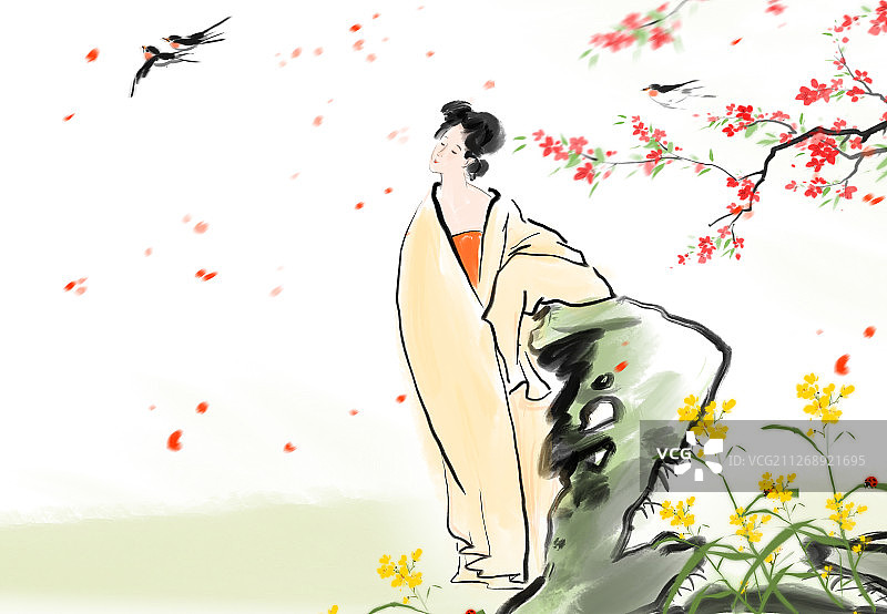 古典文化水墨插画古代诗词人物仕女美人图片素材