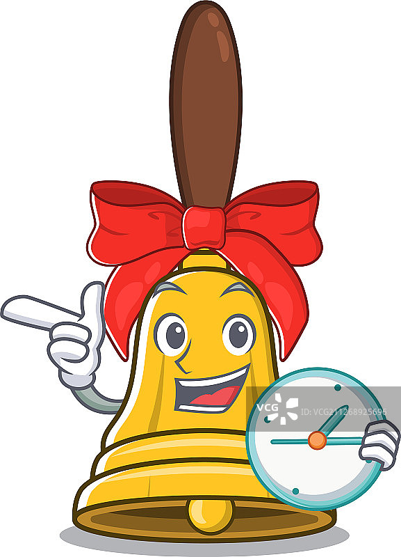 吉祥物上方的圣诞铃铛时钟卡通图片素材