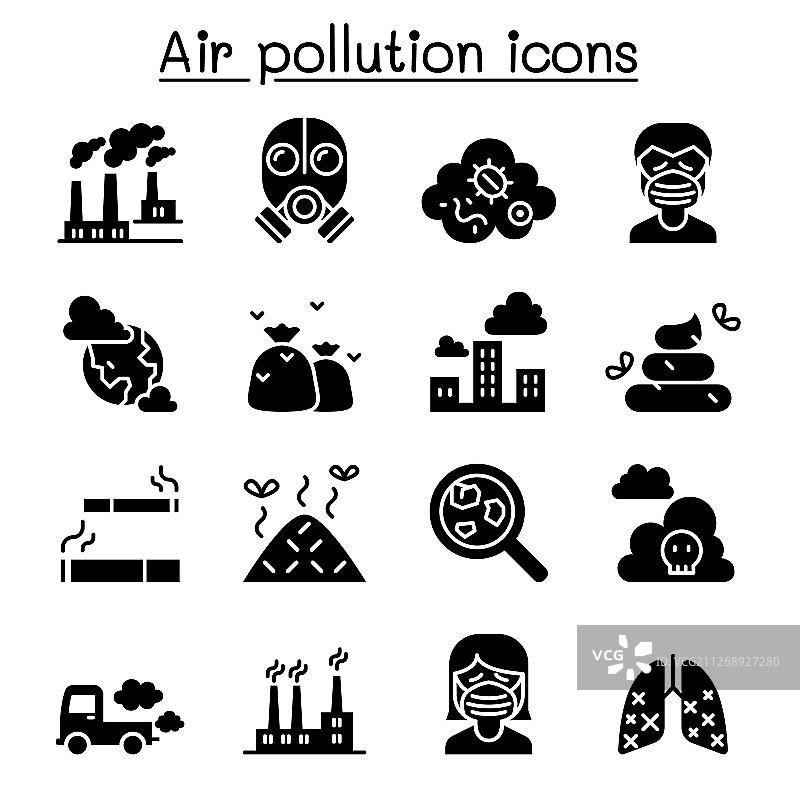 细线风格空气污染图标集图片素材