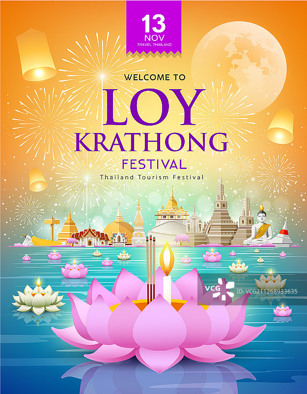 水灯节泰国旅游海报图片素材
