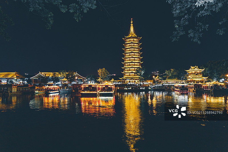 里运河夜色+江苏省淮安市清江浦区里运河图片素材