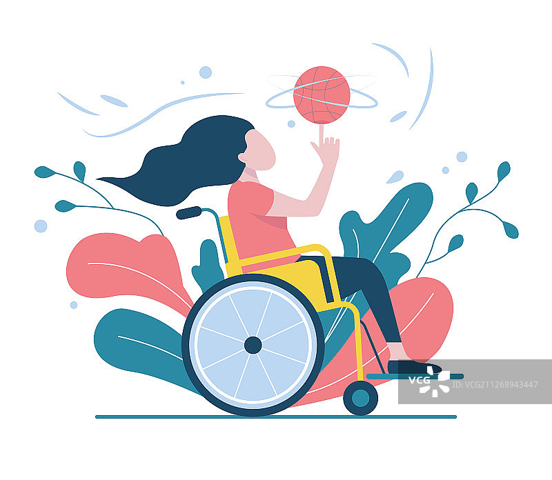 坐在轮椅上玩球的女孩图片素材