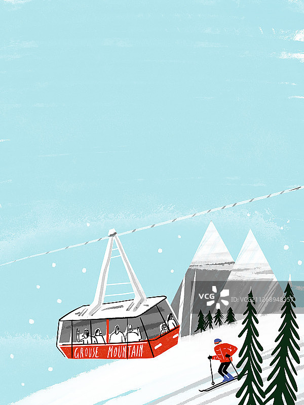 格劳斯山滑雪场缆车和滑雪的人图片素材