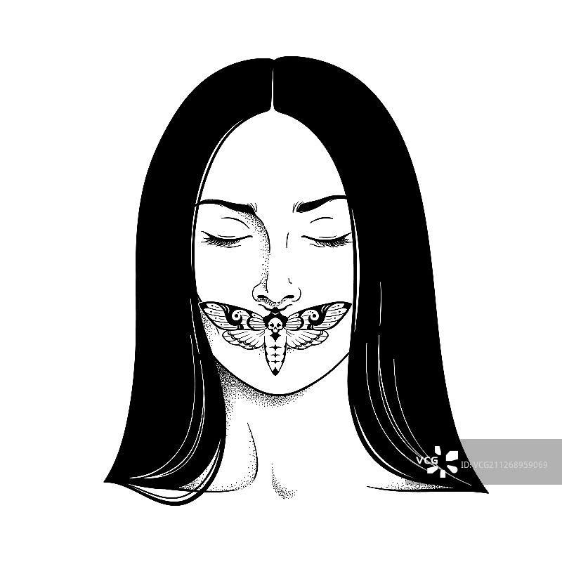 闭着眼睛的漂亮深发色女人肖像图片素材