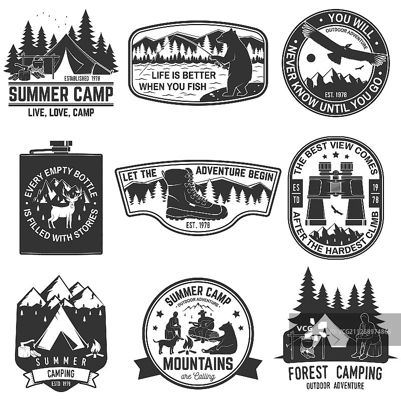 户外探险语录符号概念套装图片素材