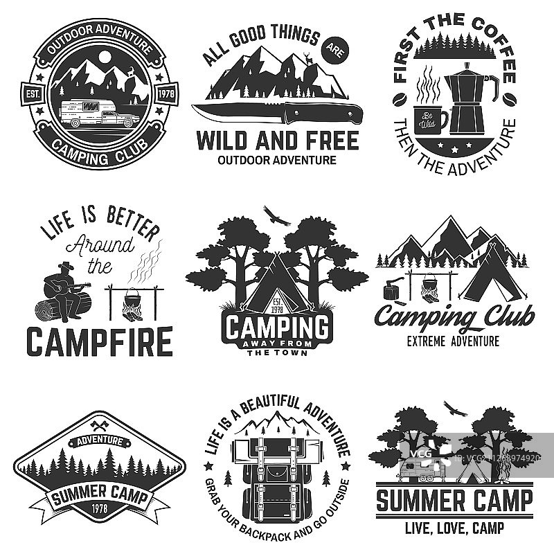 户外探险语录符号概念套装图片素材