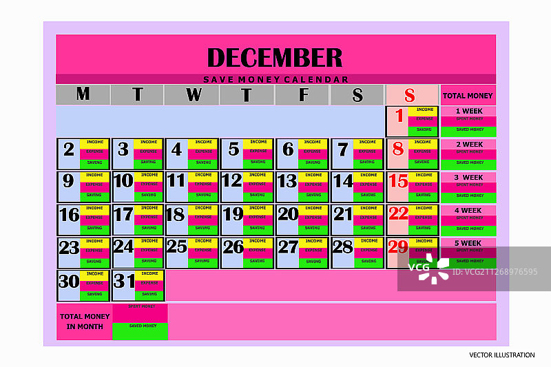 2019年12月日历存钱设计图片素材