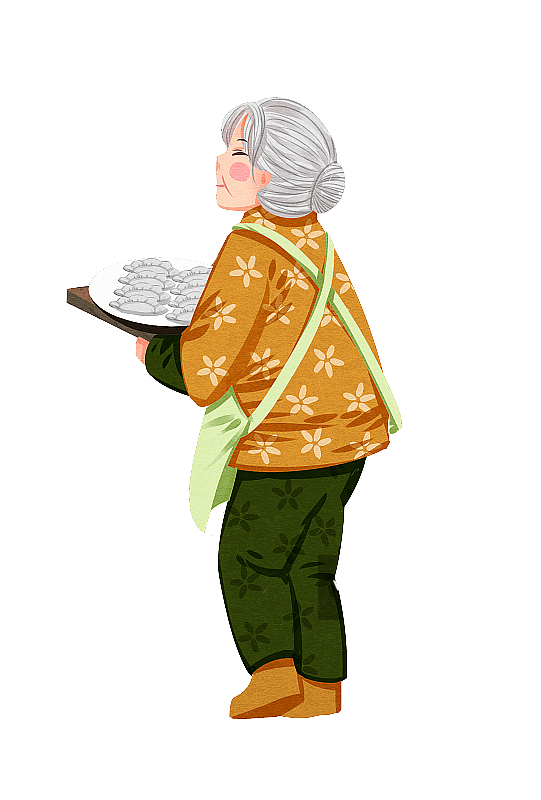 二十四节气冬至老人端着一盘水饺插画图片素材