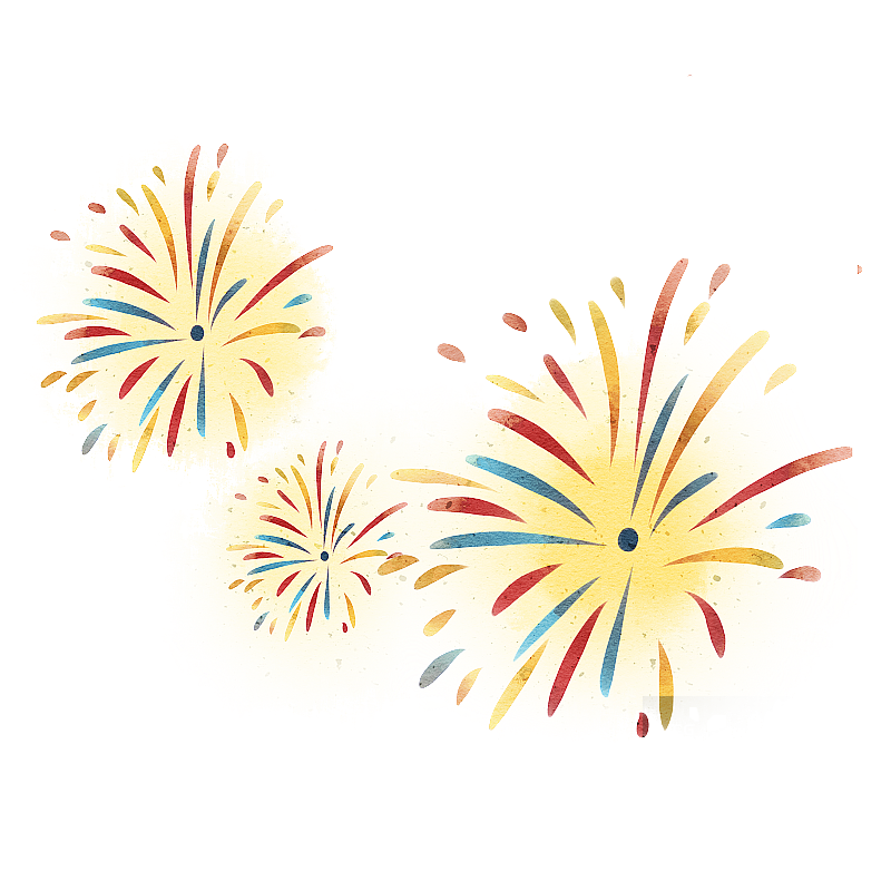 水彩风格春节放烟花插画图片素材