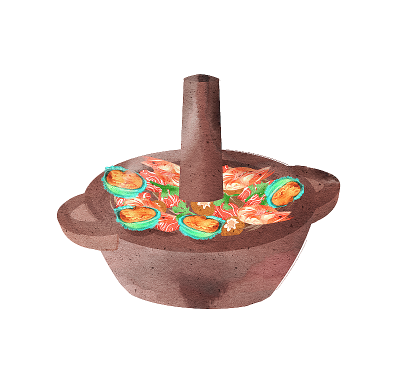 水彩风格海鲜火锅插画图片素材