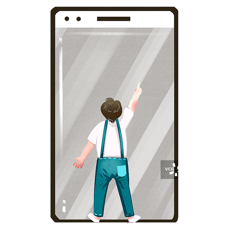 男孩点击手机上网插画图片素材