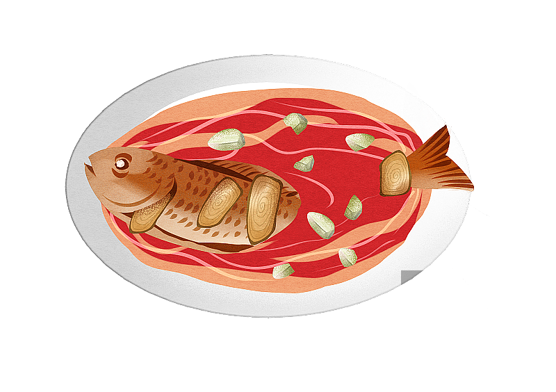 番茄烧鱼菜肴插画图片素材