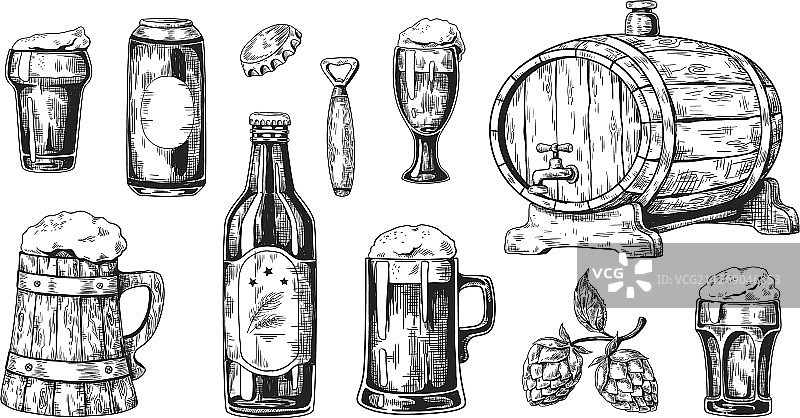 手绘复古木制啤酒杯图片素材