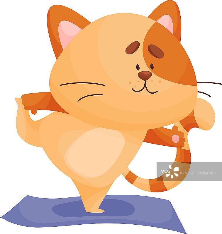 卡通猫瑜伽士单腿站立图片素材