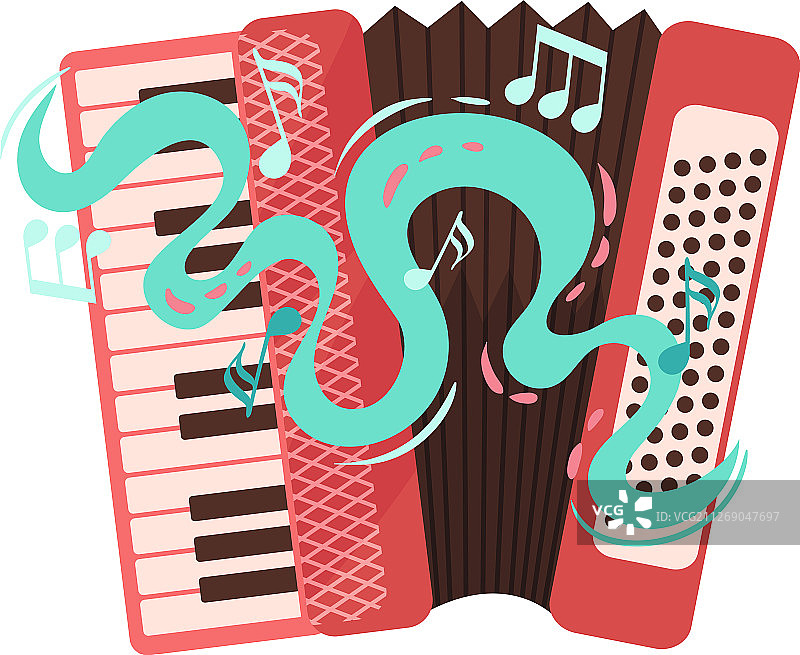 白色背景上的口琴和音符图片素材